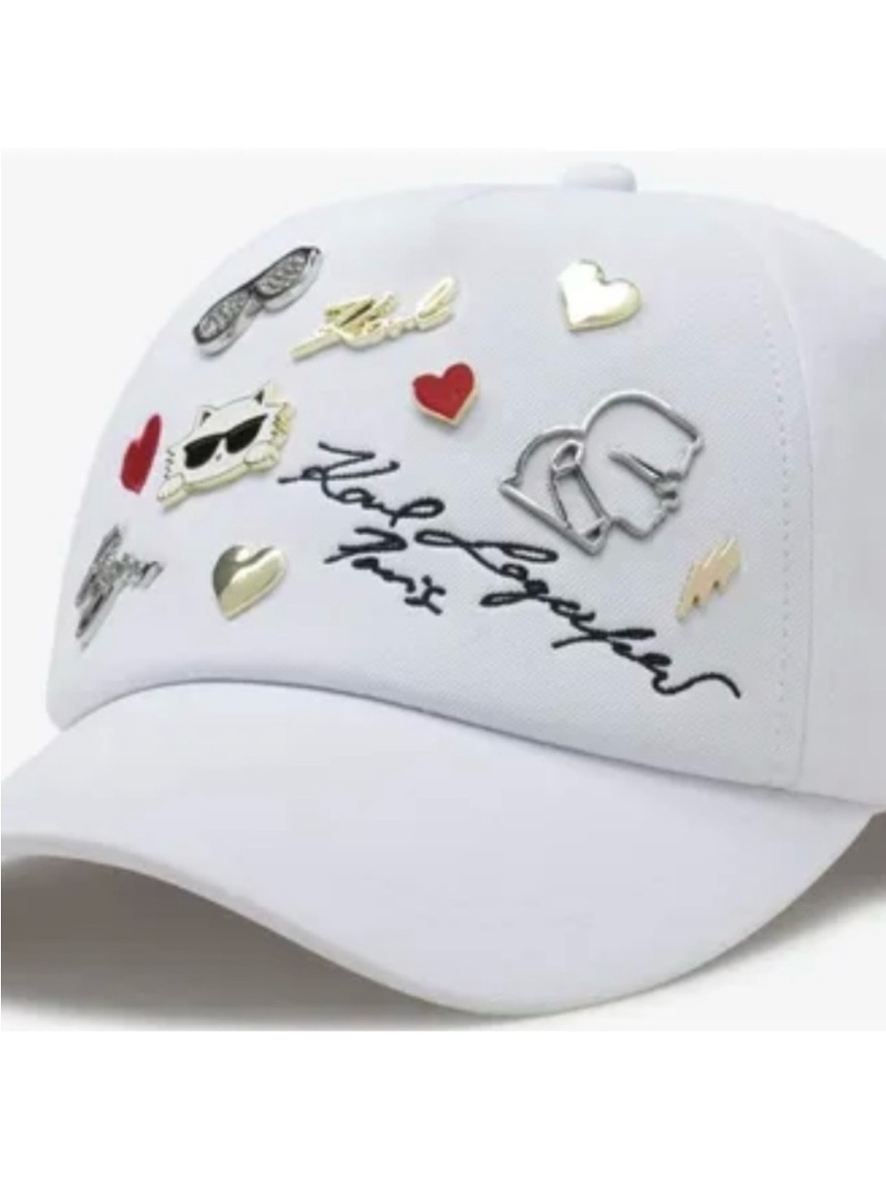 Karl Lagerfeld White Embellished Pin Baseball Cap
